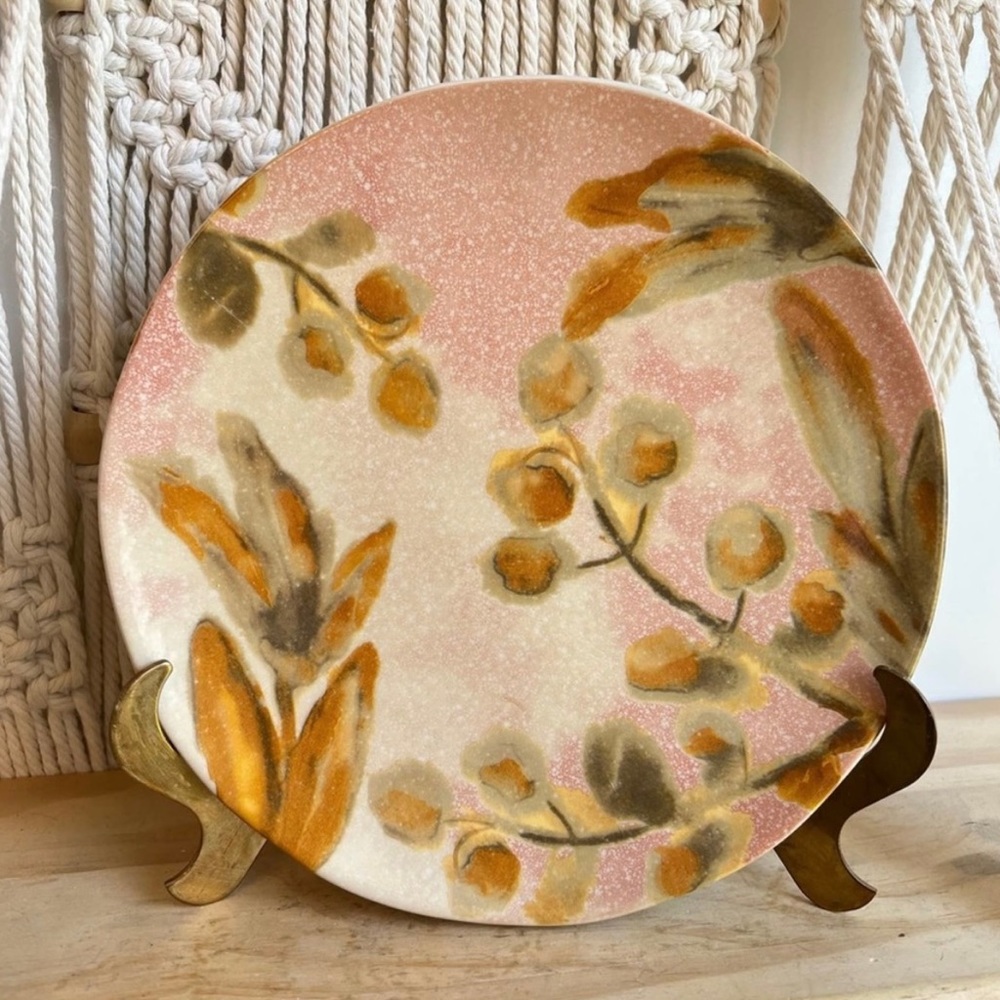 Anthropologie Ismay Dessert Plate Botanical Floral Pink Motif